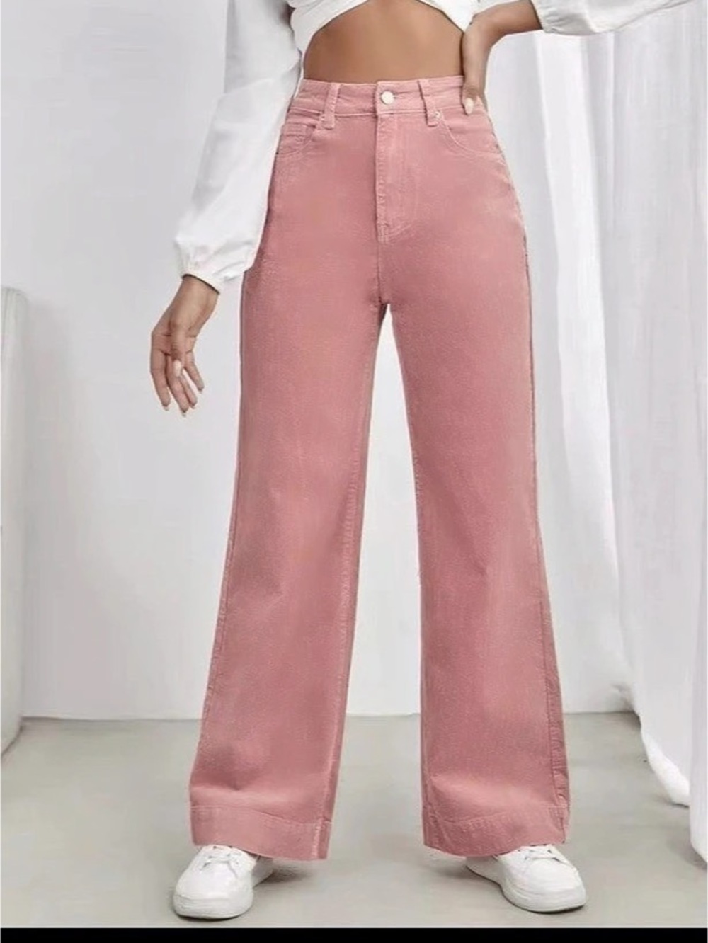 SHEIN Pink Corduroy Wide Leg High Rise Pants Size L NWOT